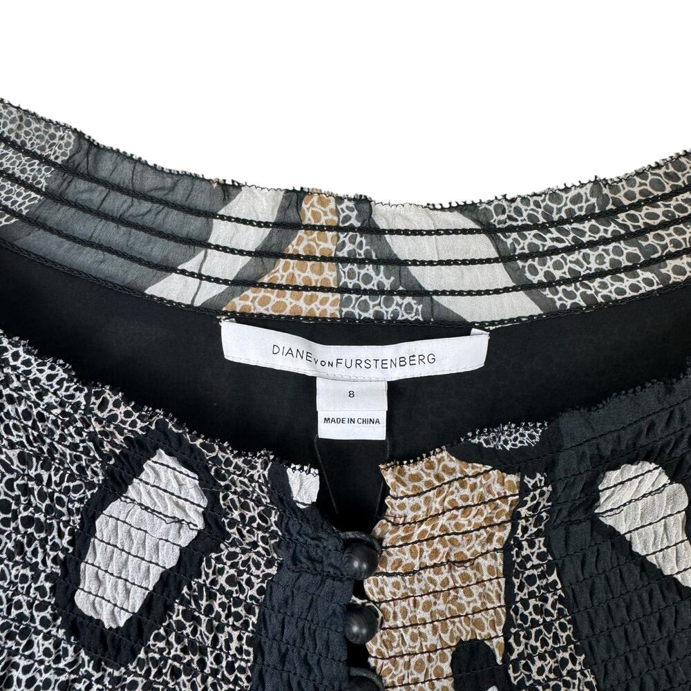 Diane Von Furstenberg DVF NWT Kelley Brown Black Printed 100% Silk Blouson Dress - Picture 12 of 15